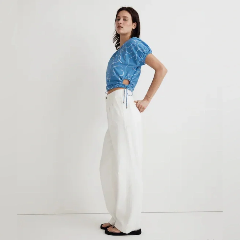 NWOT Madewell Embroidered Poplin Puff-Sleeve Cutout Crop Top, size L - Picture 2 of 6